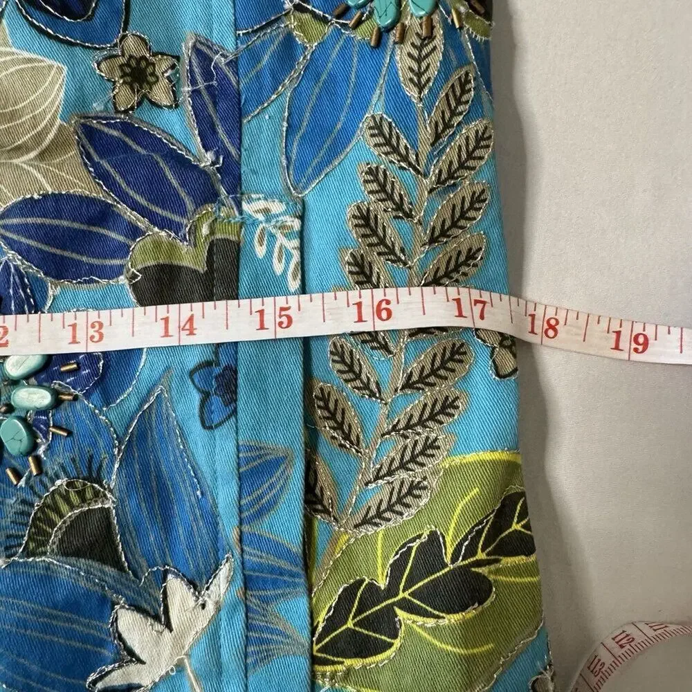 Chico's Blue Floral Open Front Lightweight Jacket Women's Size 0 (US Small)